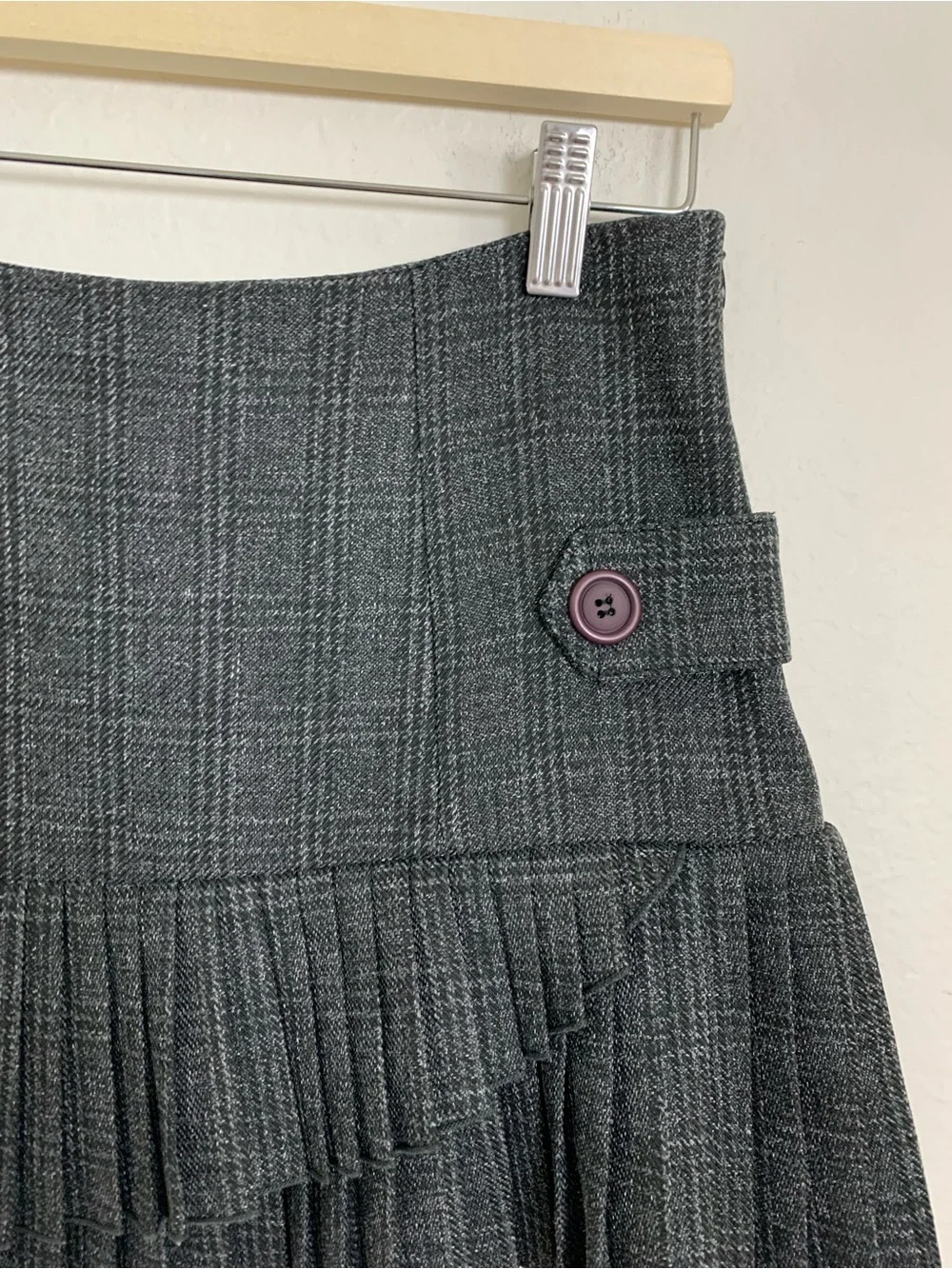 Vtg Y2K Forever 21 Pleated Plaid Micro Mini Skirt Women’s M Button Accent Gray